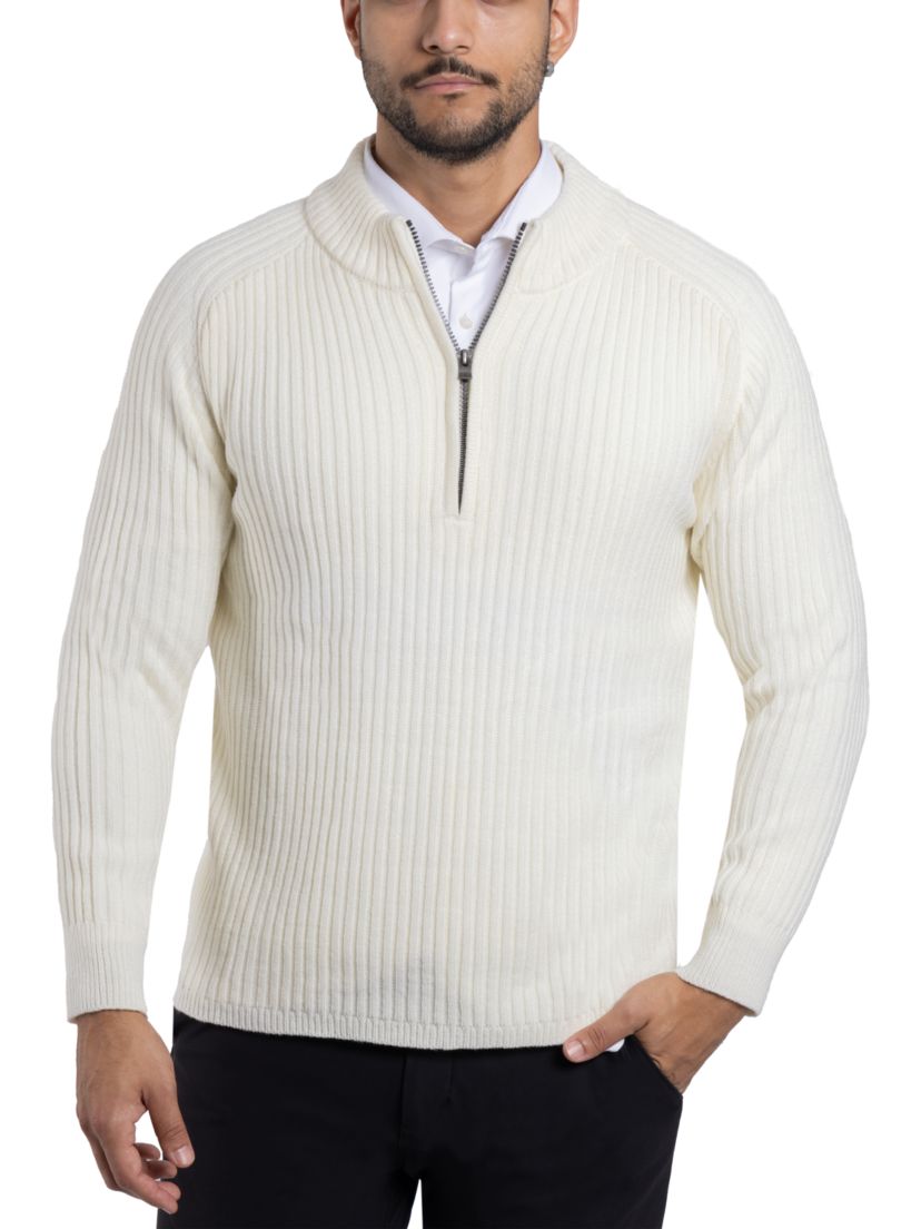 Mens Ribbed Mock Neck Quarter-Zip Sweater