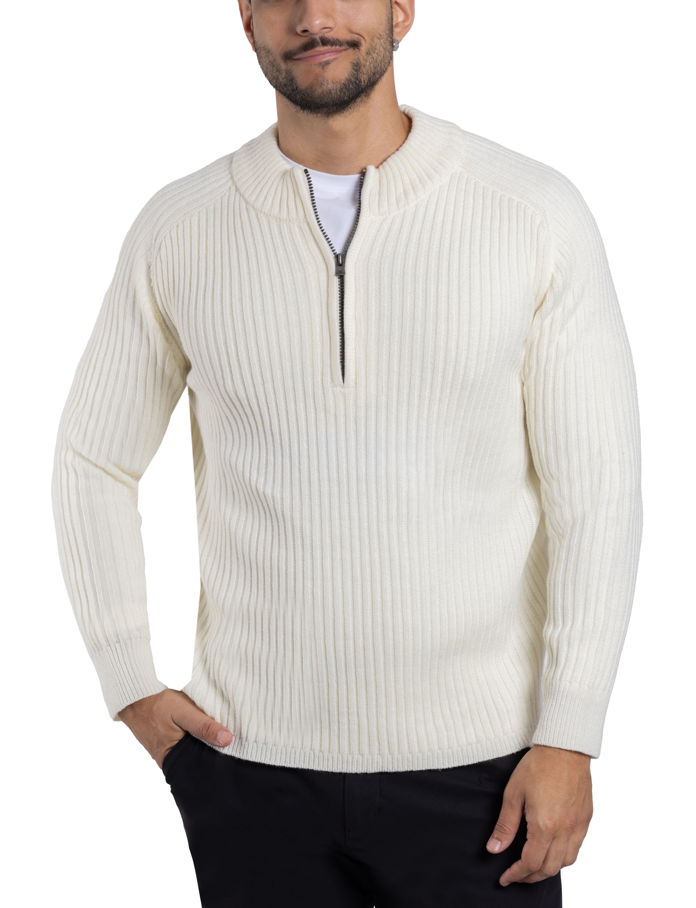 Mens Ribbed Mock Neck Quarter-Zip Sweater