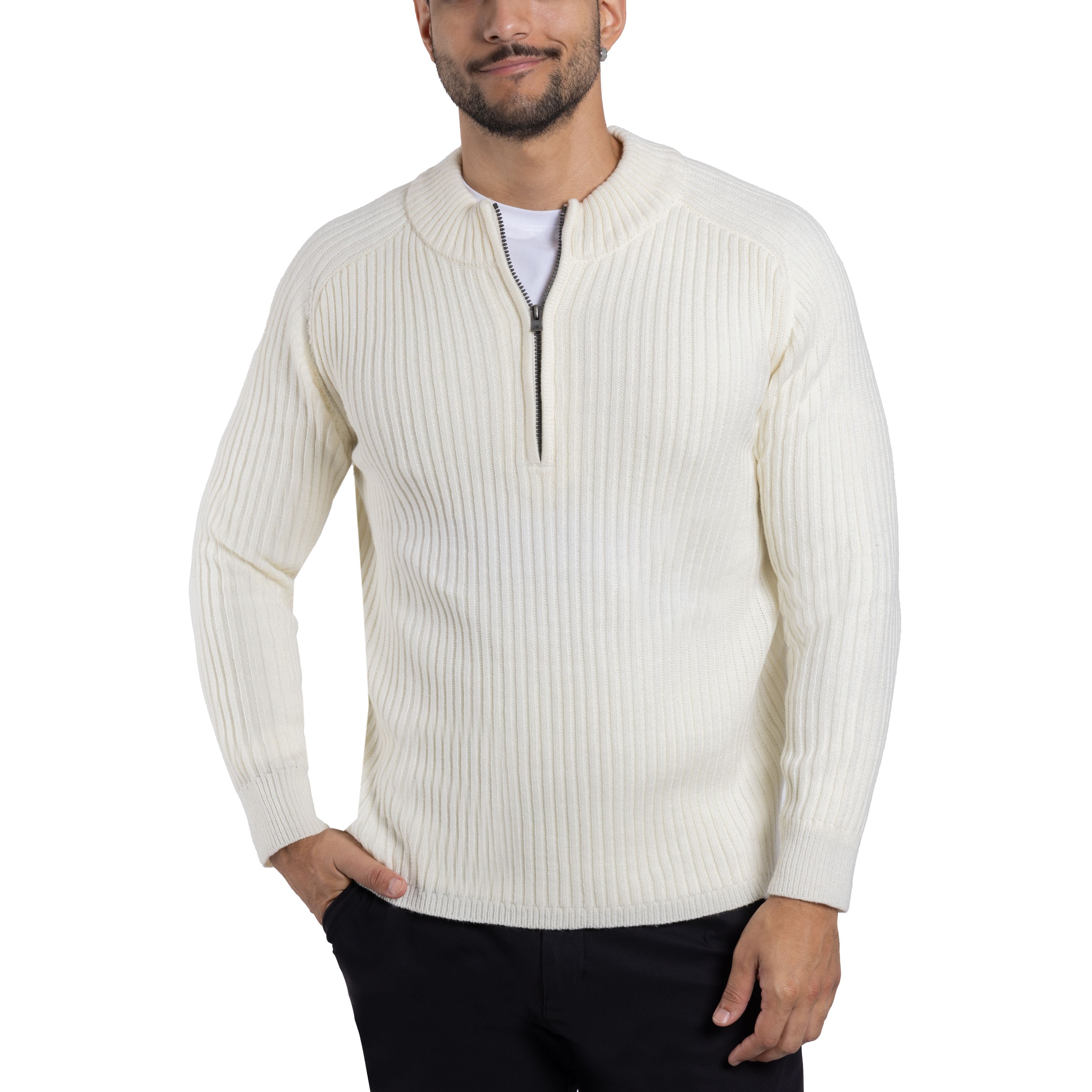 Mens Ribbed Mock Neck Quarter-Zip Sweater