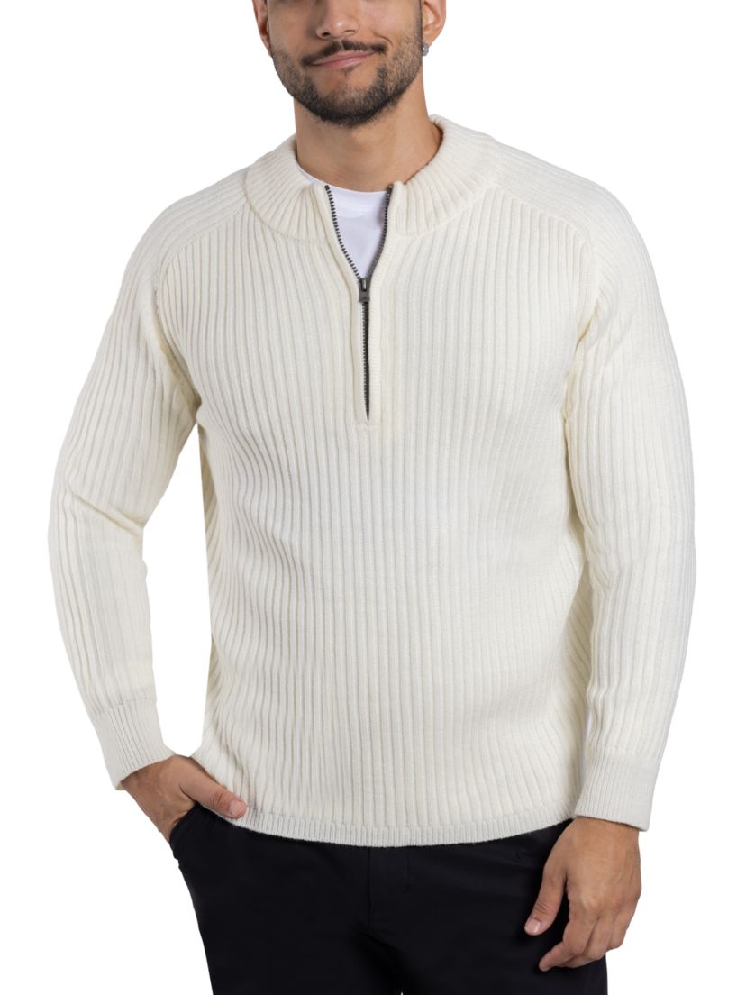 Mens Ribbed Mock Neck Quarter-Zip Sweater