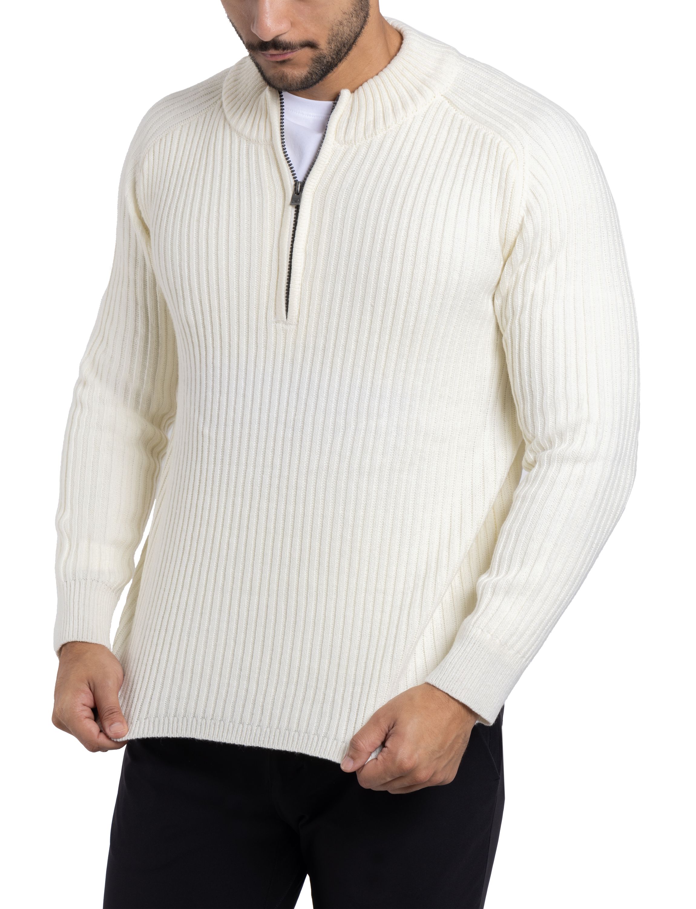 Mens Ribbed Mock Neck Quarter-Zip Sweater