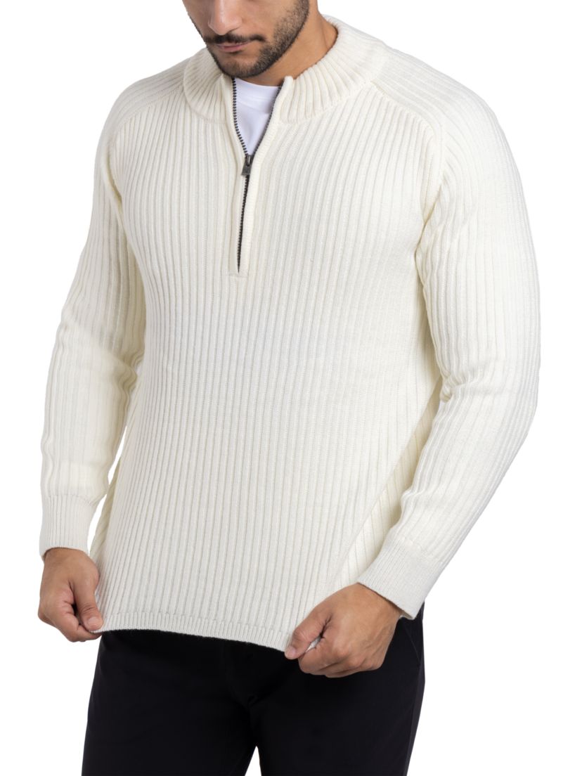 Mens Ribbed Mock Neck Quarter-Zip Sweater
