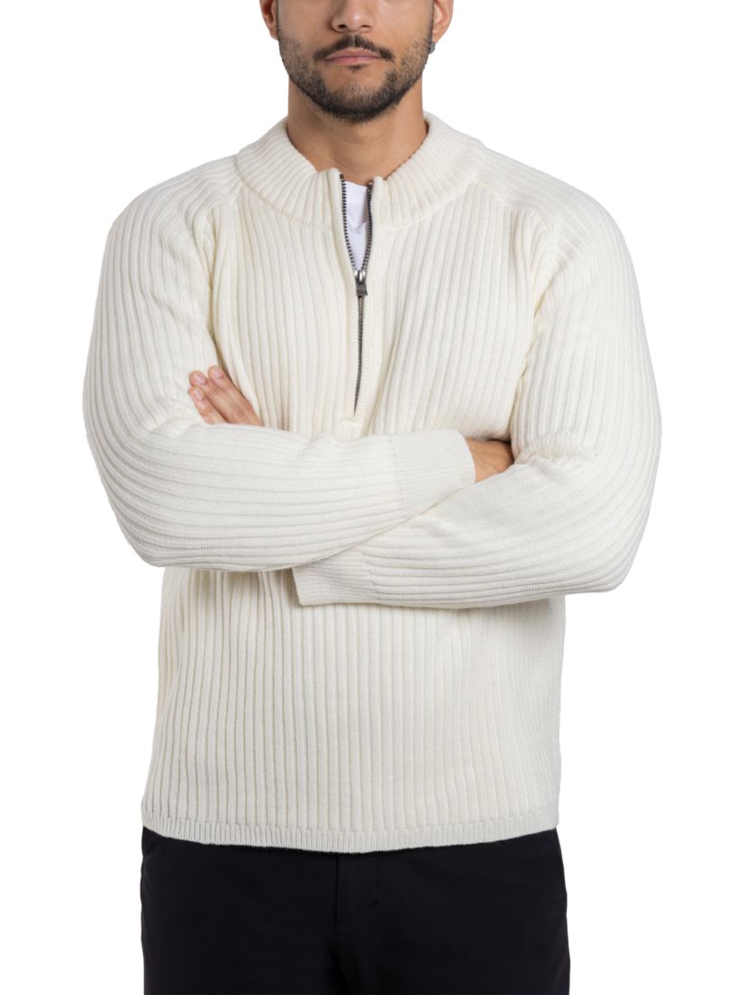 Mens Ribbed Mock Neck Quarter-Zip Sweater