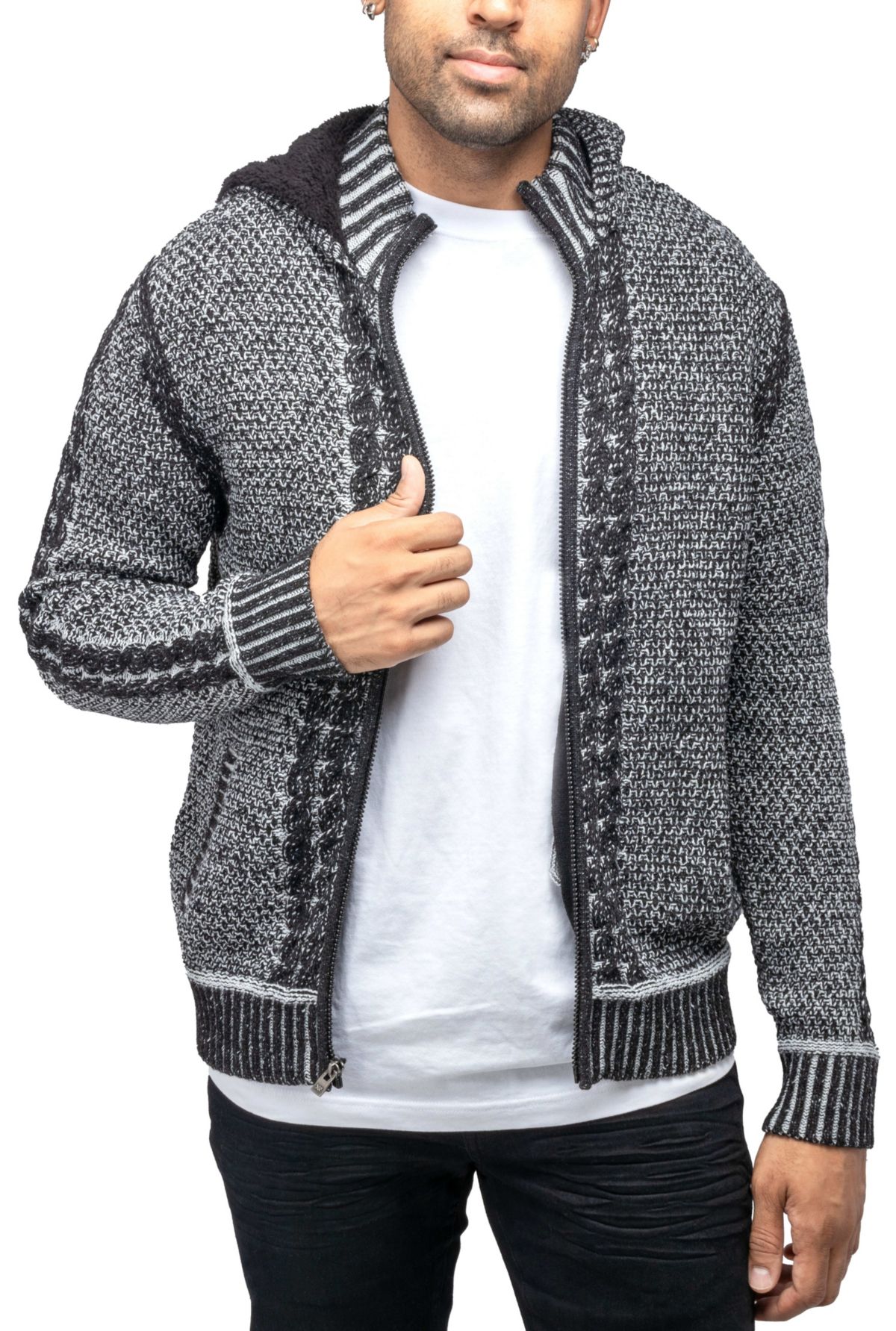 Mens Hooded Full-Zip High Neck Sweater Jacket