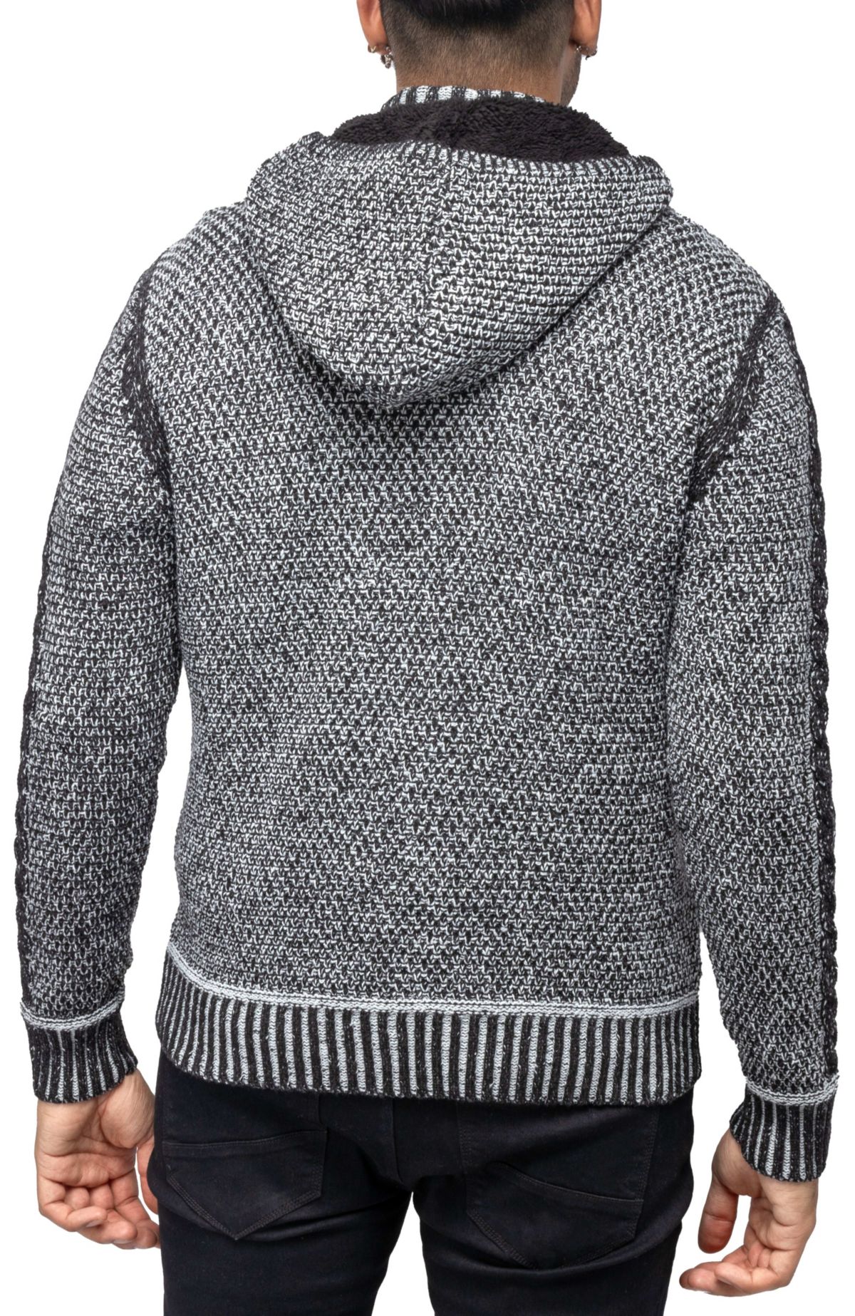 Mens Hooded Full-Zip High Neck Sweater Jacket