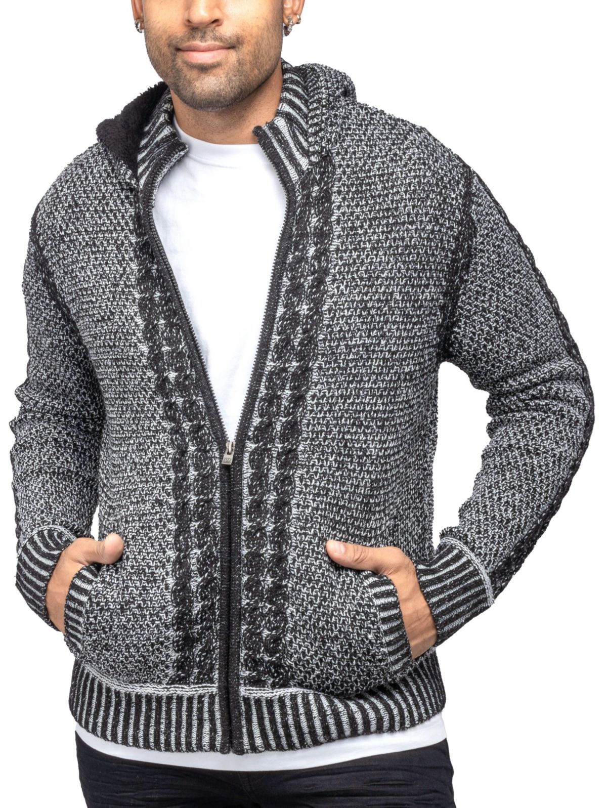 Mens Hooded Full-Zip High Neck Sweater Jacket