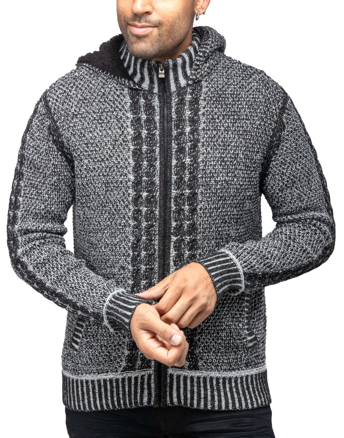 Mens Hooded Full-Zip High Neck Sweater Jacket