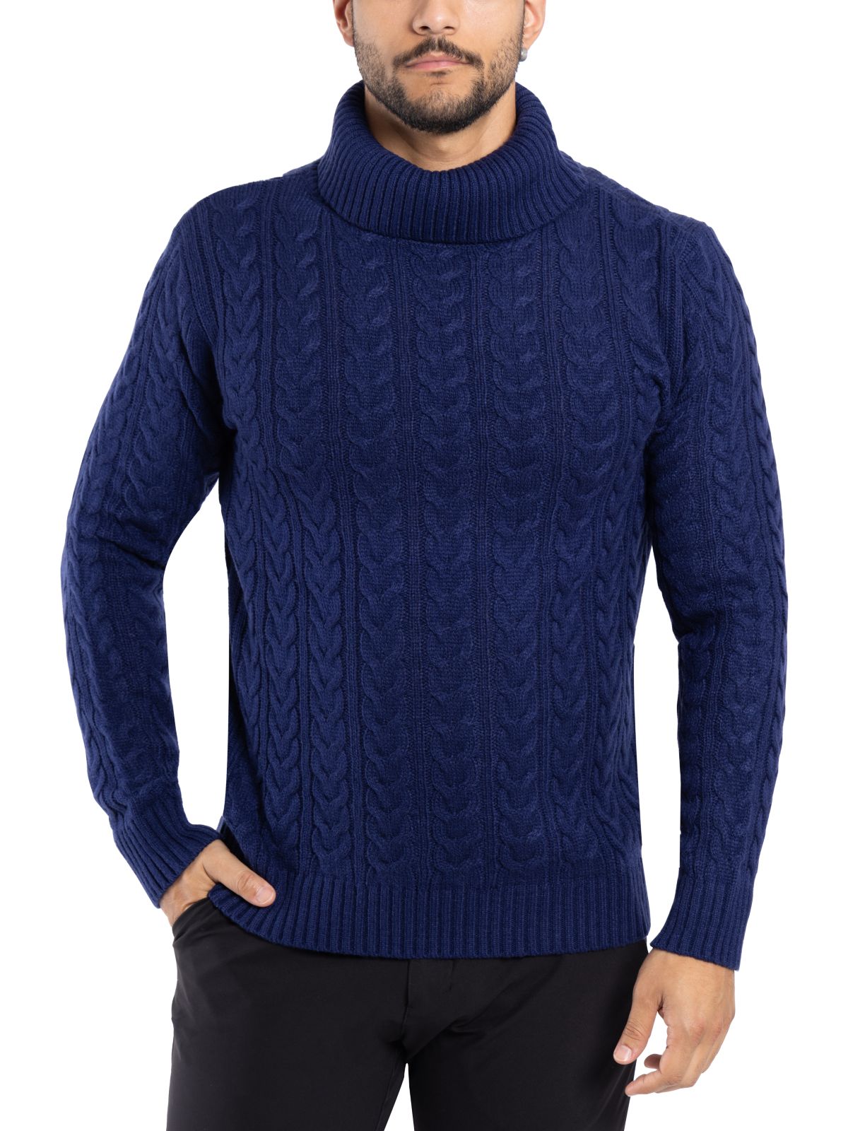 Mens Cable Knit Roll Neck Sweater