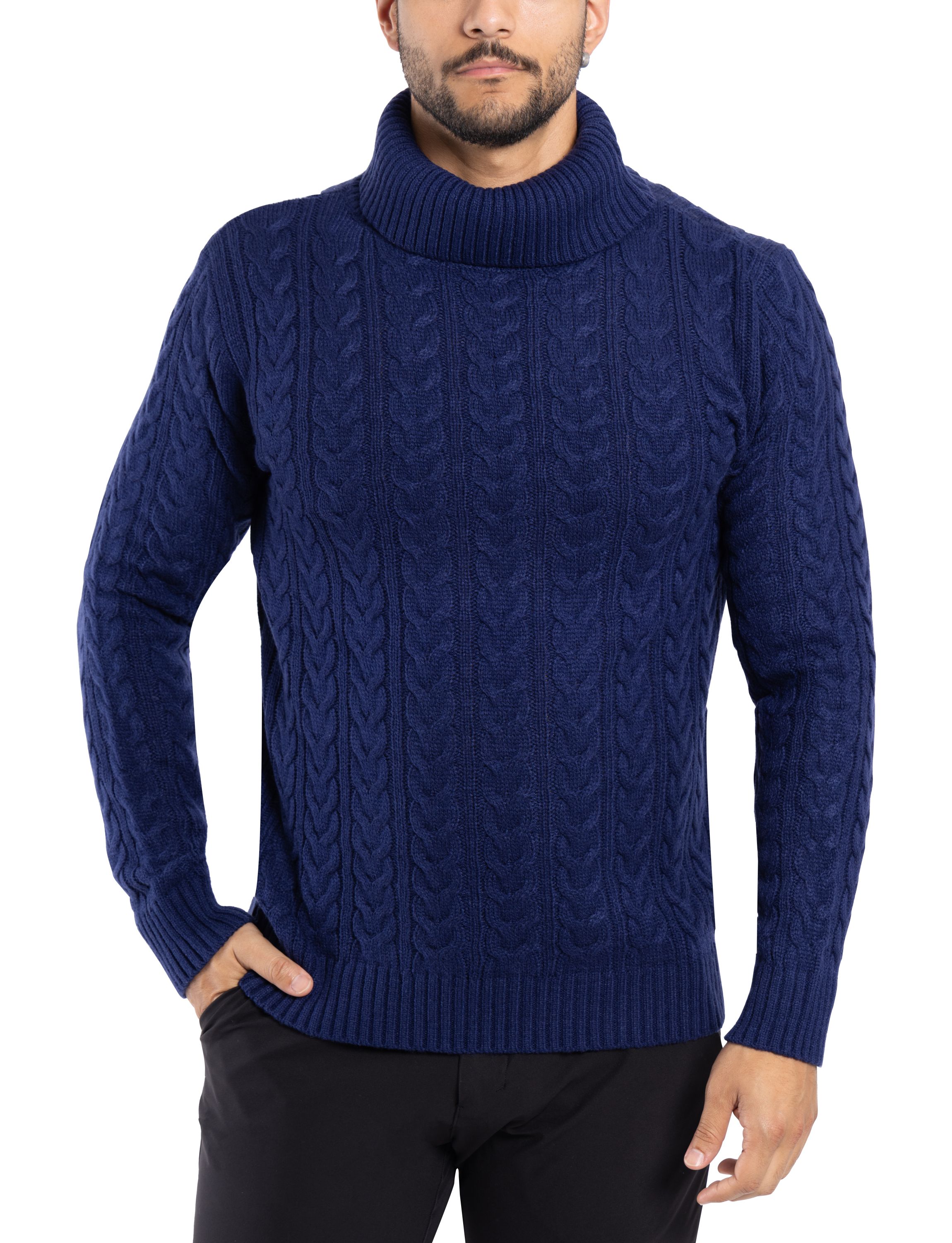 Mens Cable Knit Roll Neck Sweater