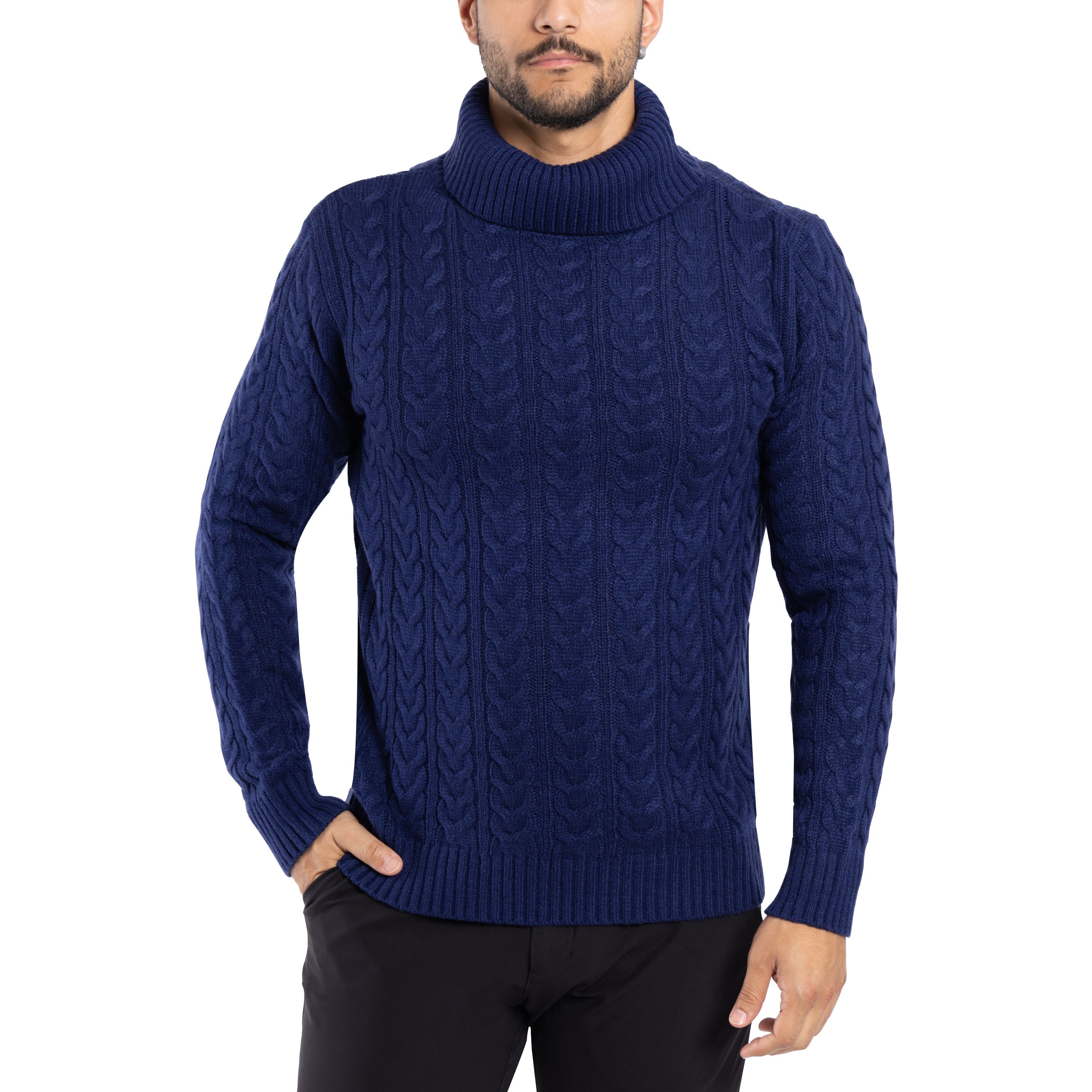Mens Cable Knit Roll Neck Sweater