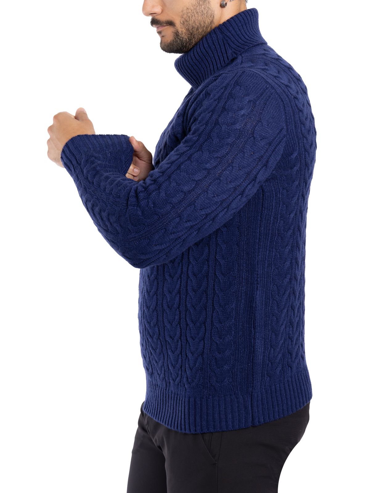 Mens Cable Knit Roll Neck Sweater