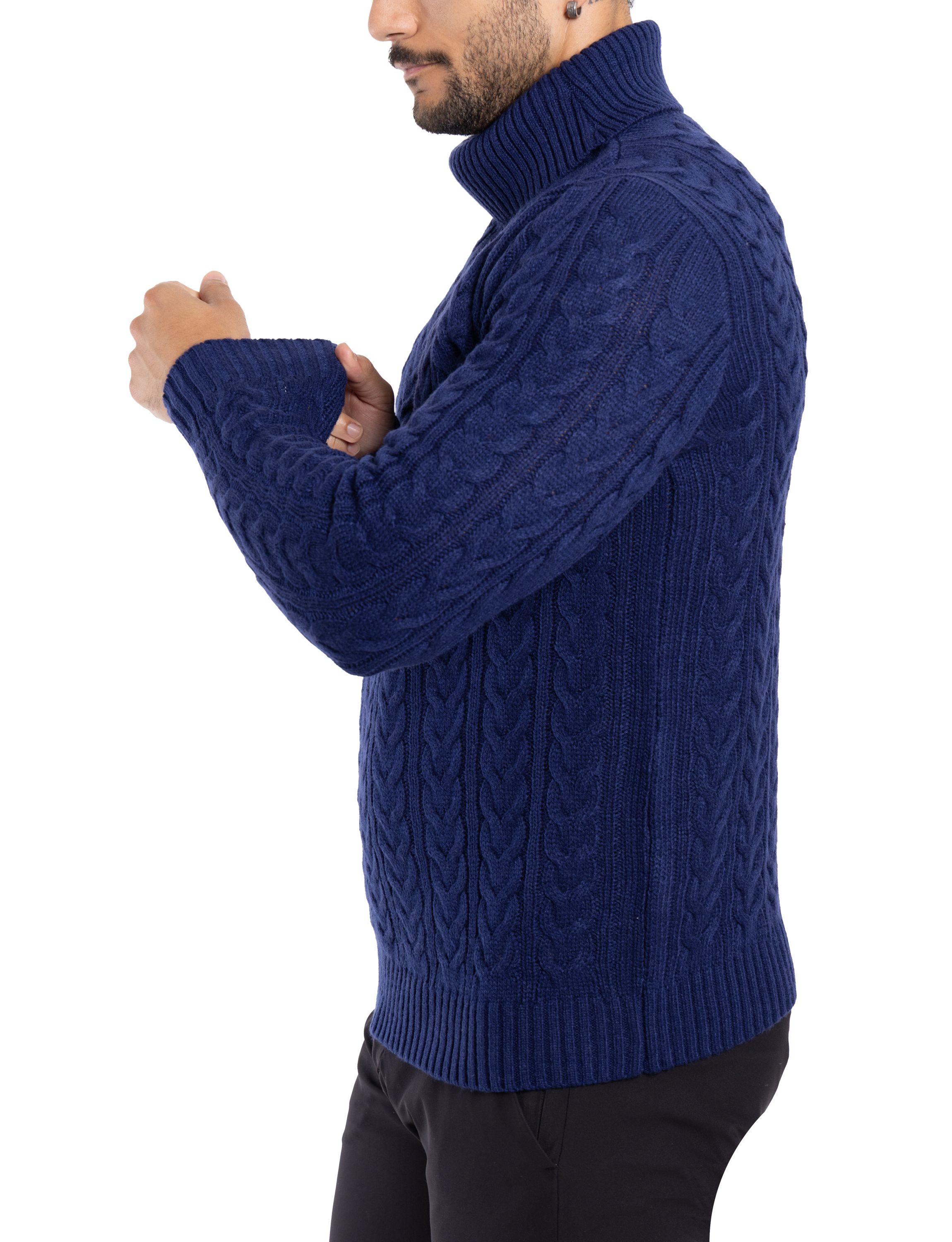 Mens Cable Knit Roll Neck Sweater