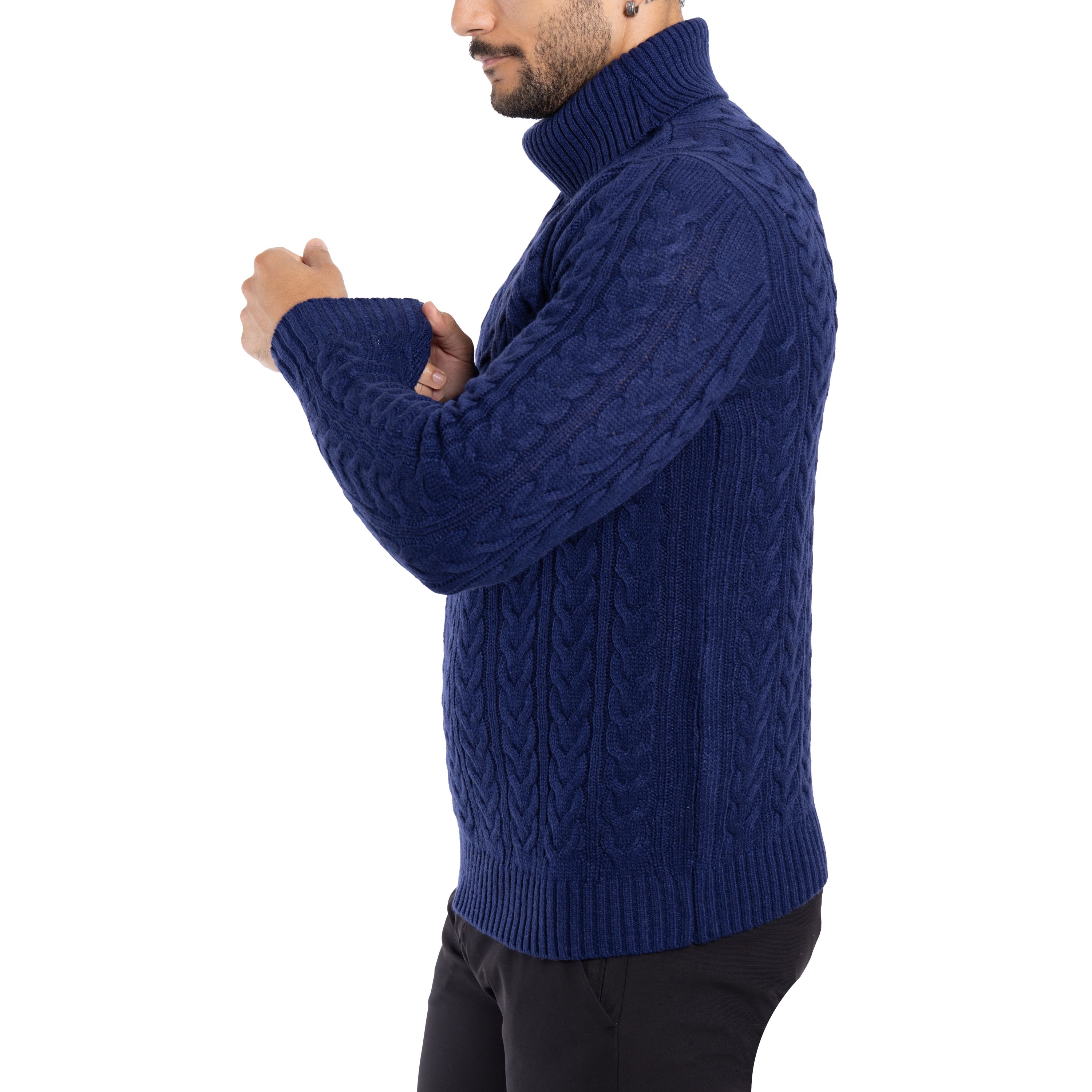 Mens Cable Knit Roll Neck Sweater