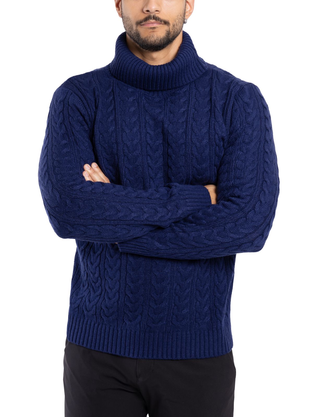 Mens Cable Knit Roll Neck Sweater