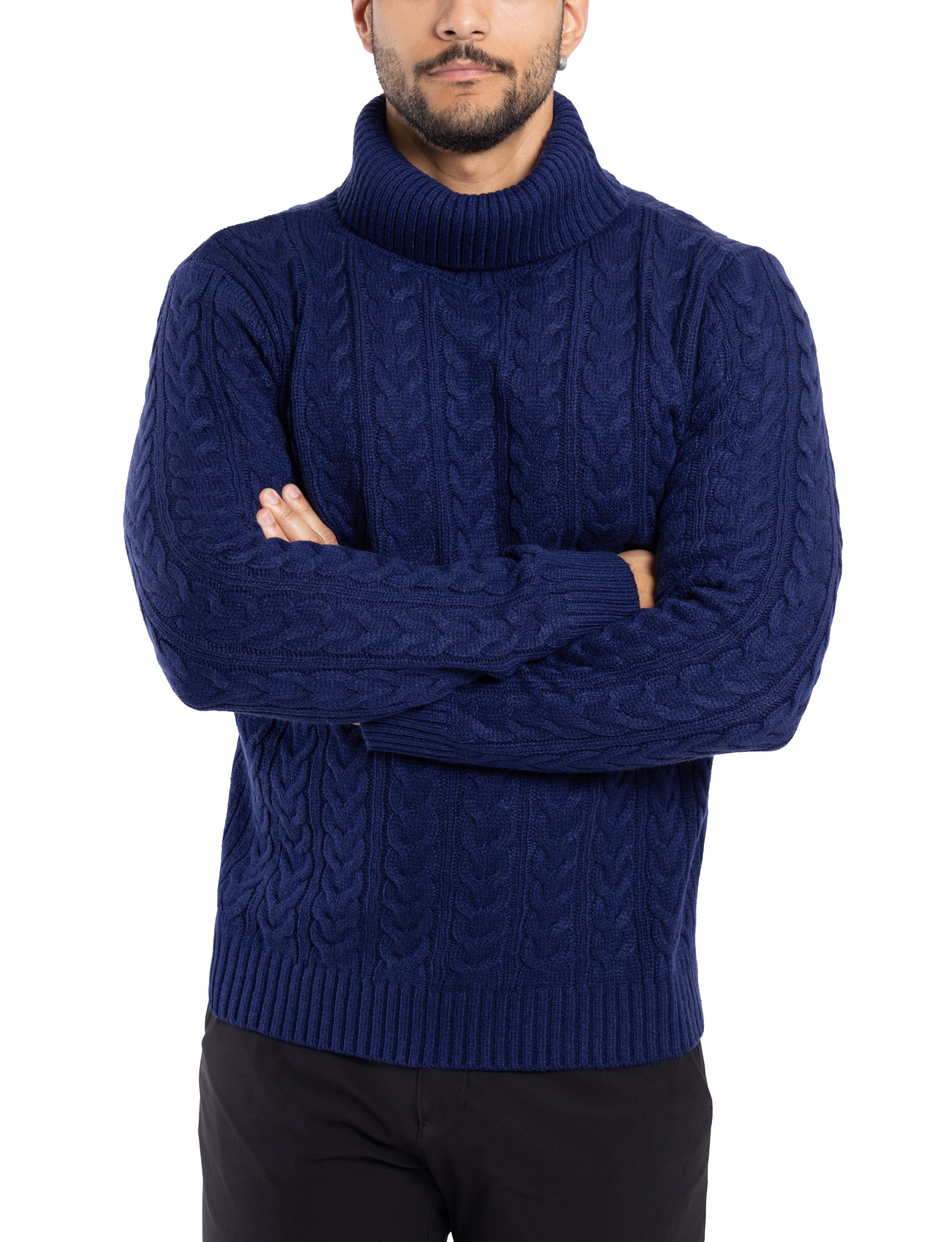 Mens Cable Knit Roll Neck Sweater