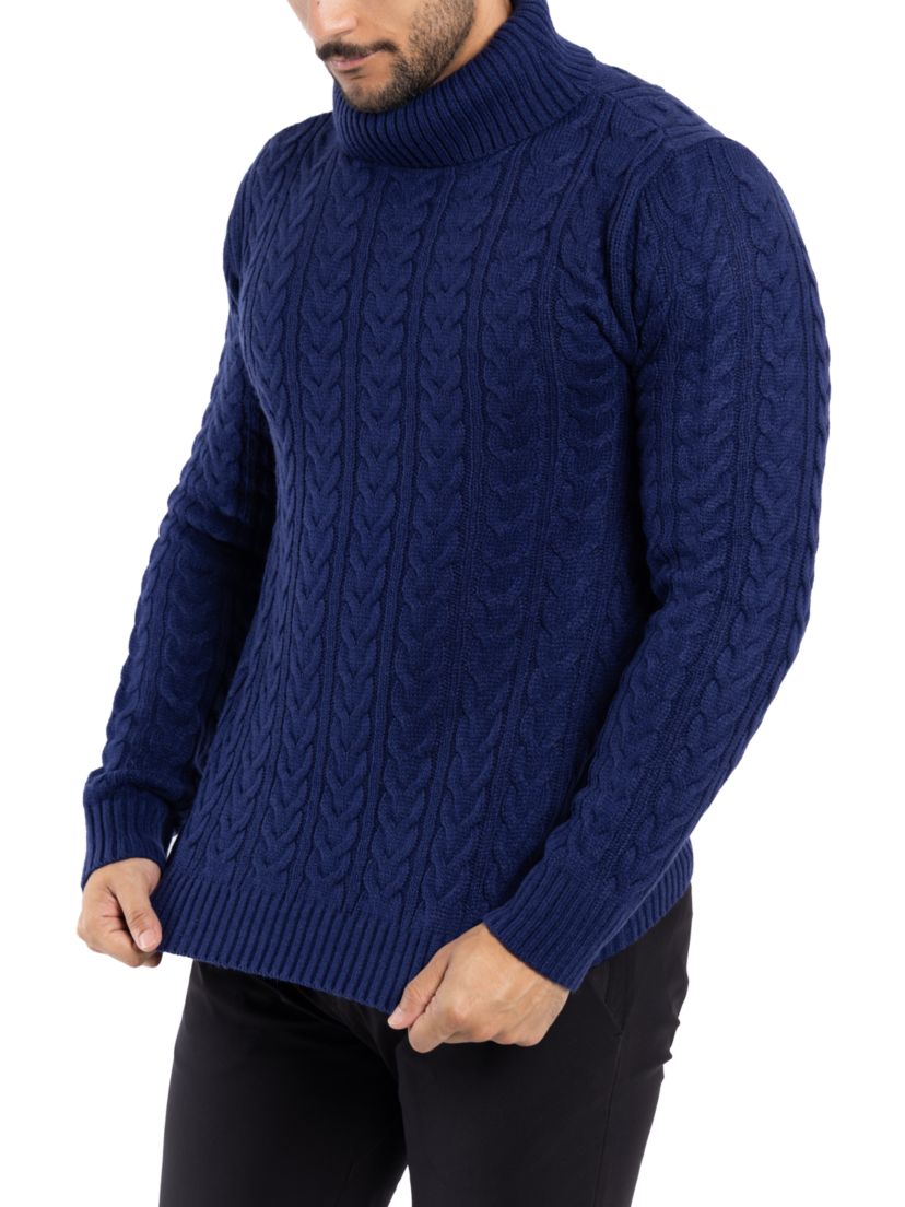 Mens Cable Knit Roll Neck Sweater