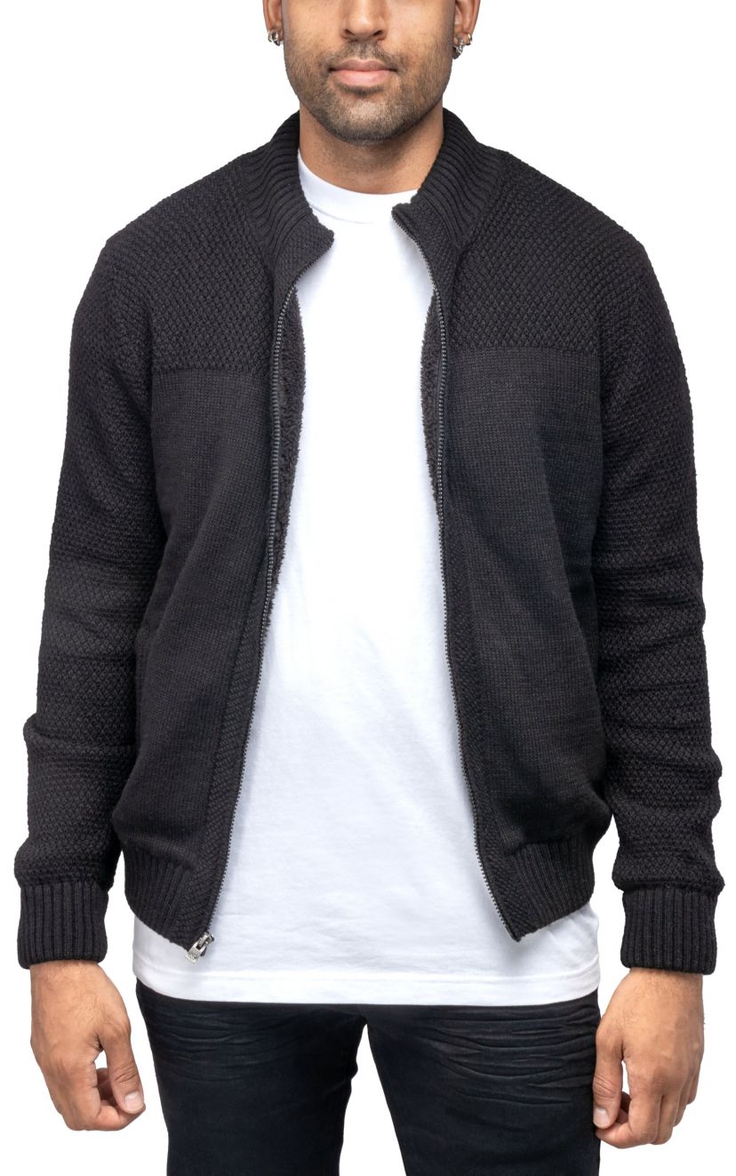 Mens Color Blocked Full-Zip High Neck Sweater Jacket