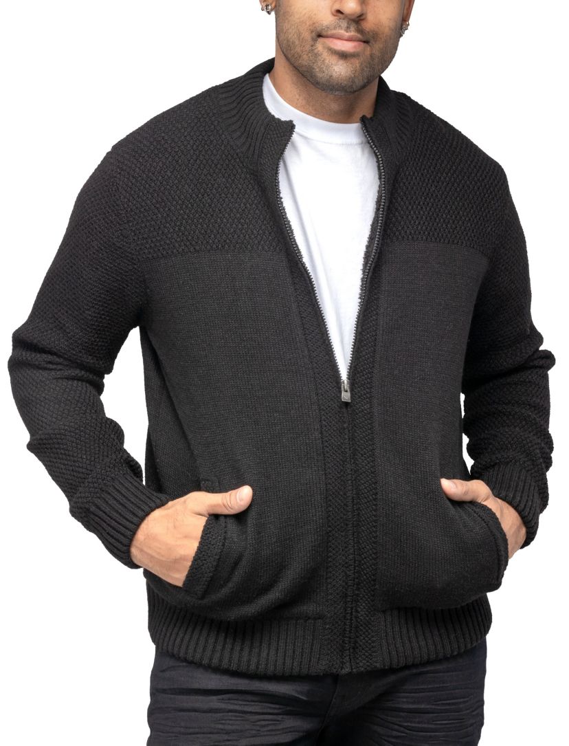 Mens Color Blocked Full-Zip High Neck Sweater Jacket