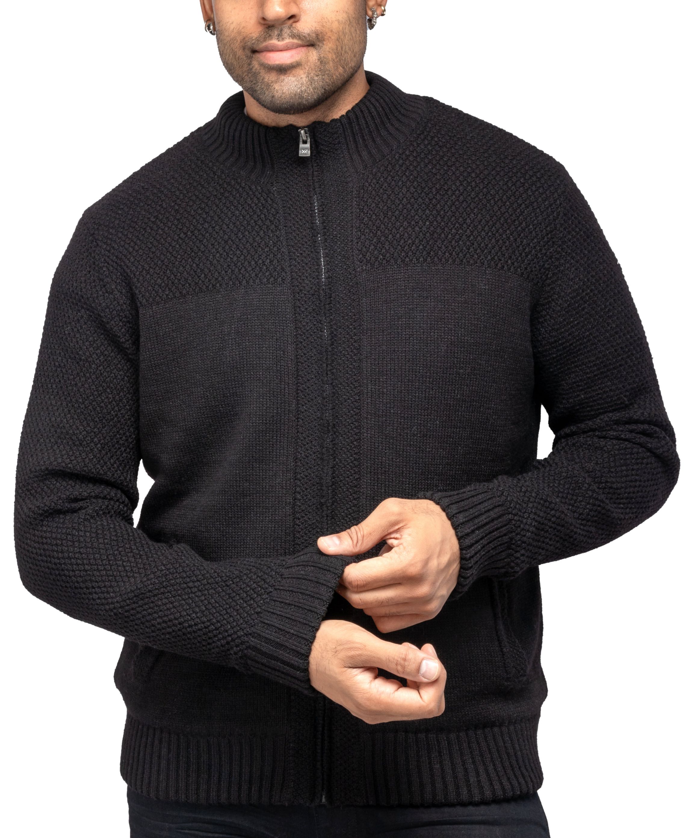 Mens Color Blocked Full-Zip High Neck Sweater Jacket