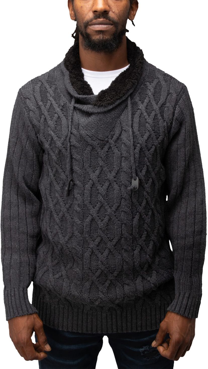 Mens Cable Knit Cowl Neck Sweater
