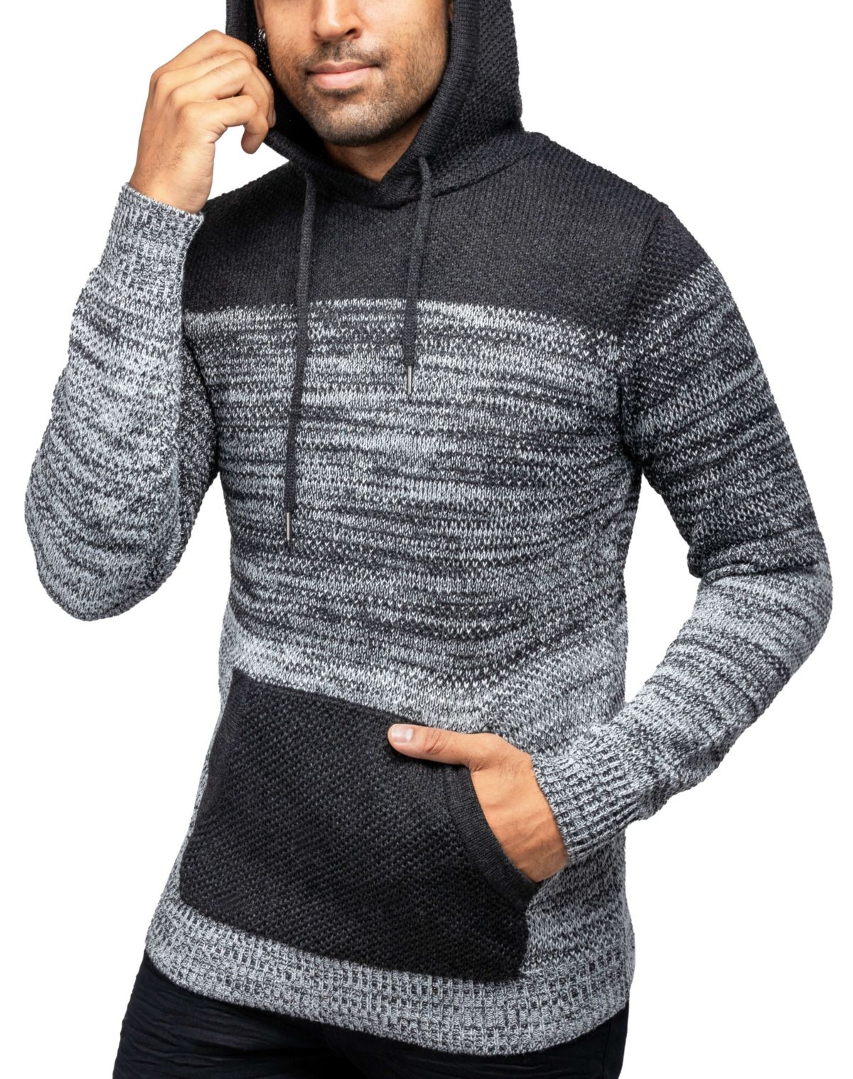 Mens Color Blocked Hooded Sweater