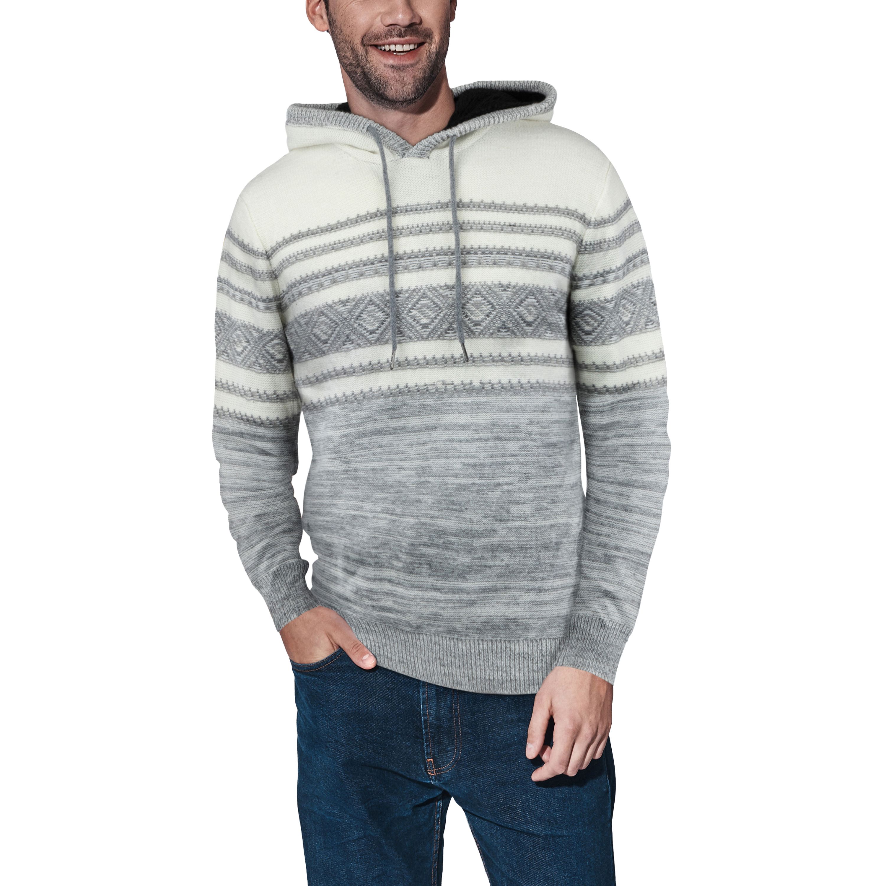 Mens Stripe Pattern Hooded Sweater