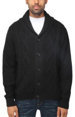 X RAY Men's Shawl Collar Cable Knit Cardigan, Black, Medium