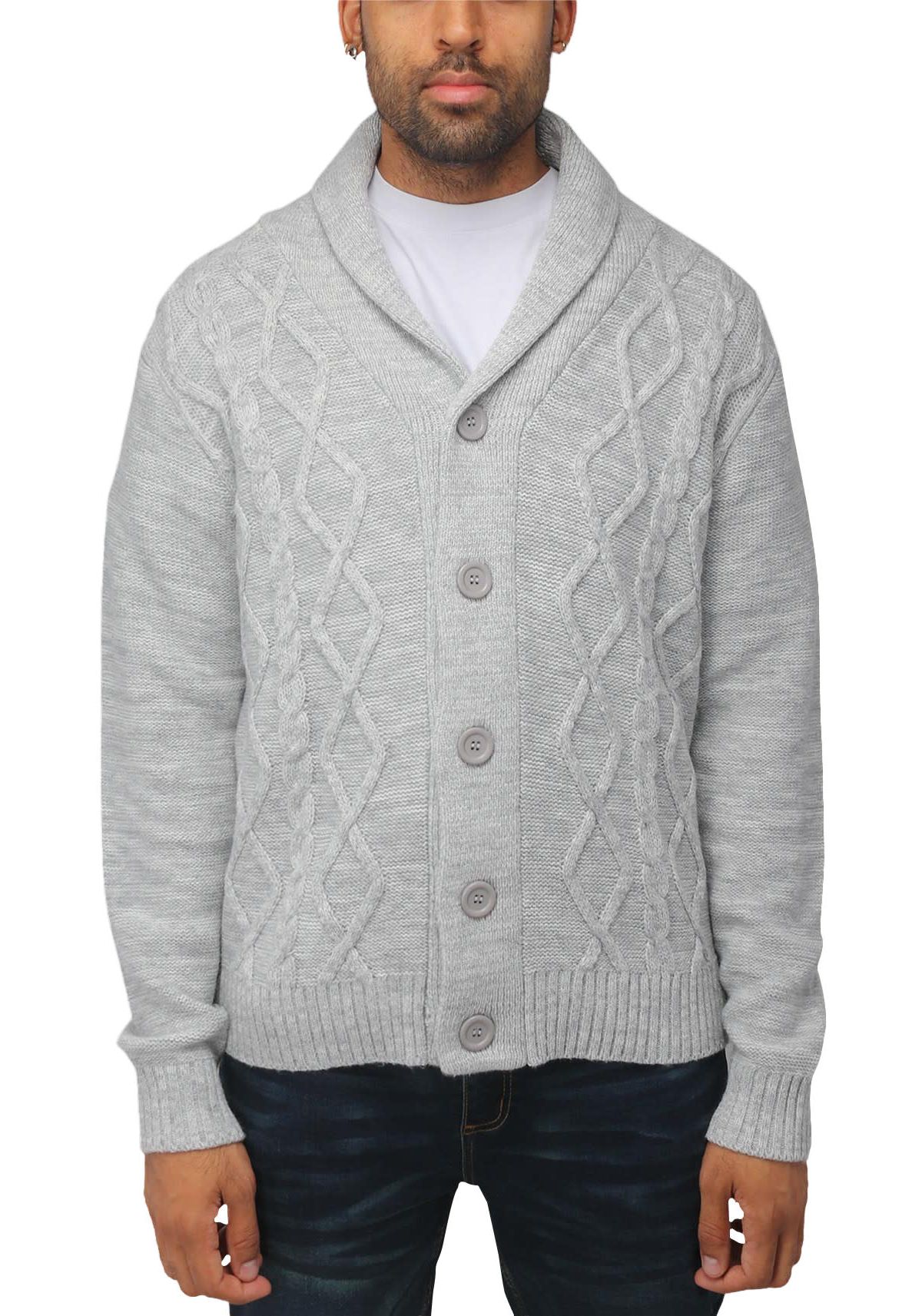 Mens Shawl Collar Cable Knit Cardigan