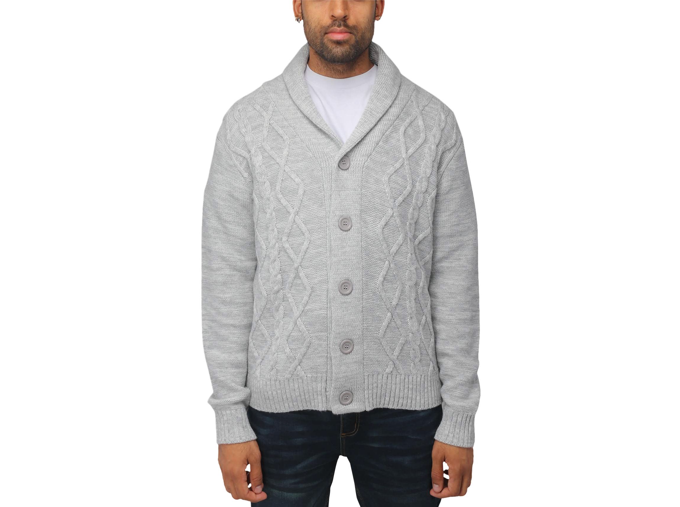 Mens Shawl Collar Cable Knit Cardigan