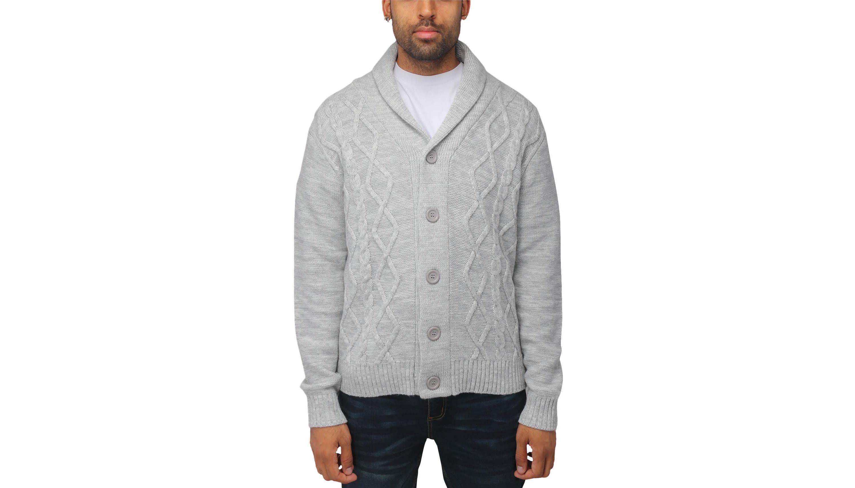 Mens Shawl Collar Cable Knit Cardigan
