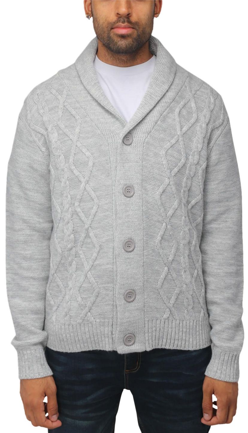 Mens Shawl Collar Cable Knit Cardigan