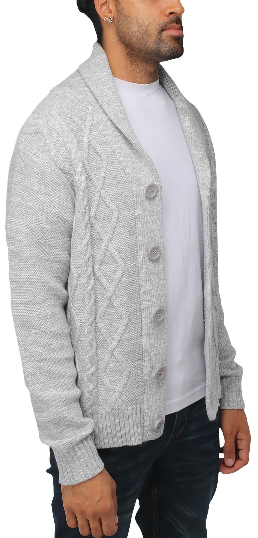 Mens Shawl Collar Cable Knit Cardigan