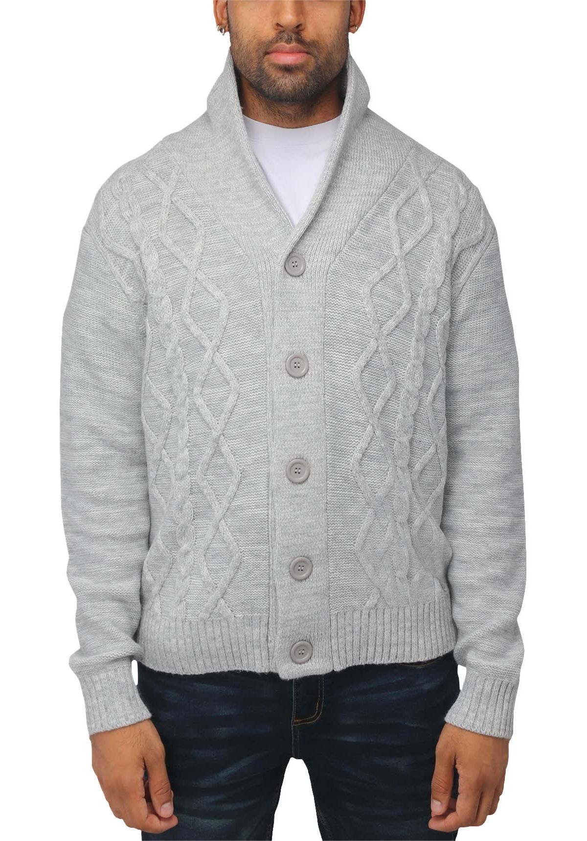Mens Shawl Collar Cable Knit Cardigan
