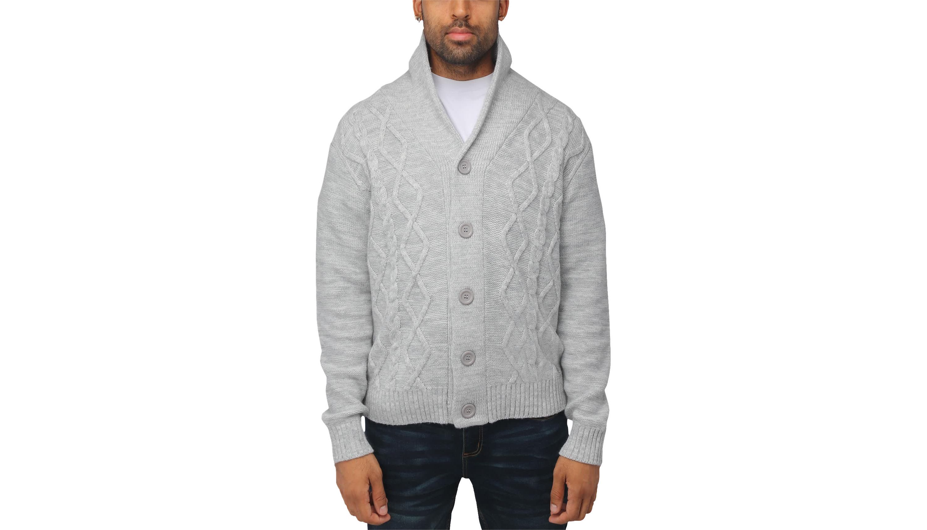 Mens Shawl Collar Cable Knit Cardigan