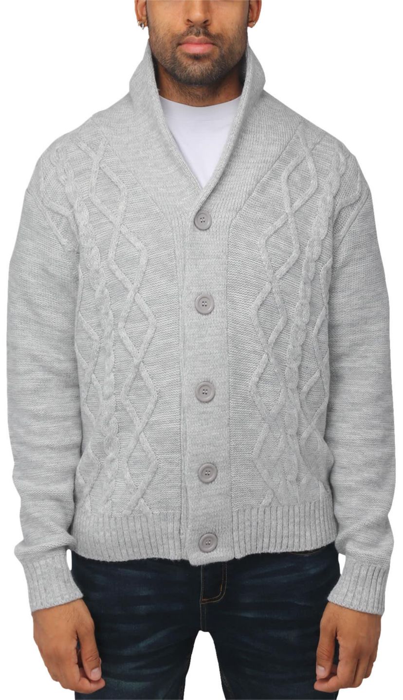 Mens Shawl Collar Cable Knit Cardigan