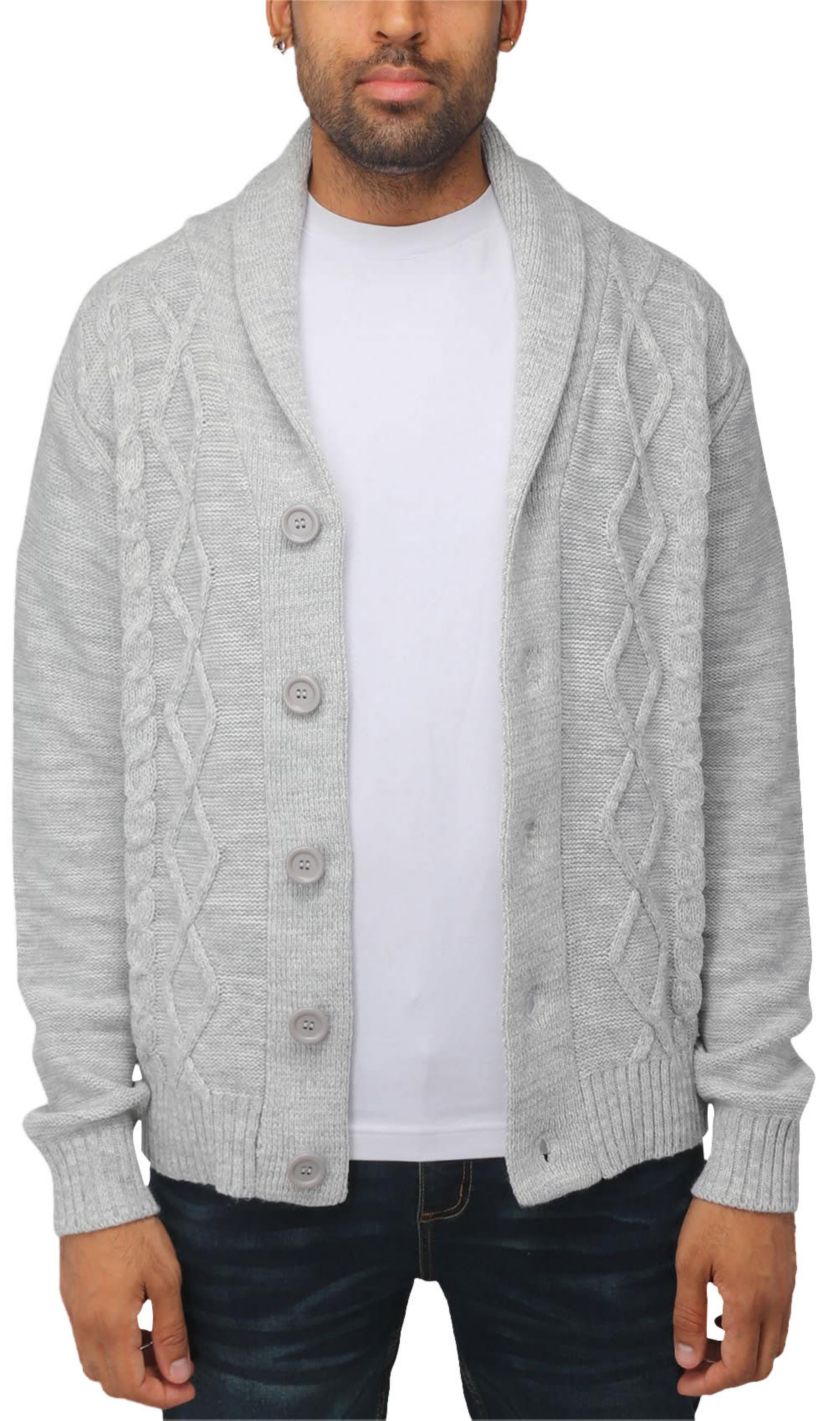 Mens Shawl Collar Cable Knit Cardigan