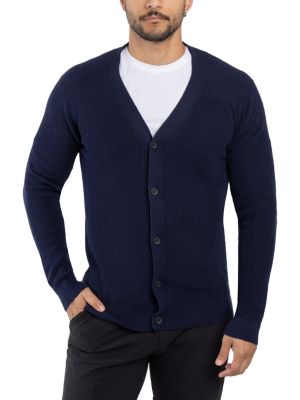 X RAY Men's Cotton Cardigan Sweater, Navy Blue, 6XL