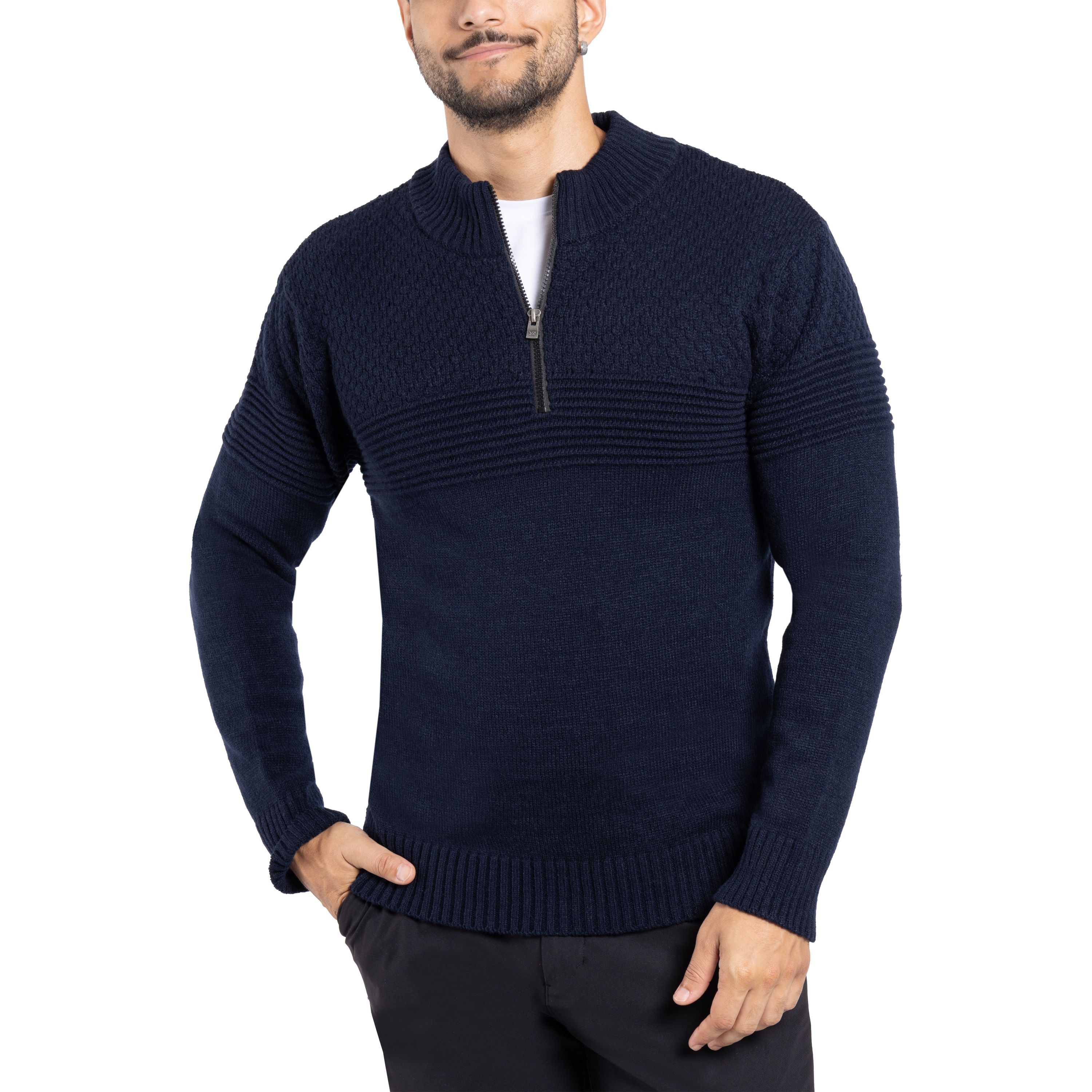 Mens Pattern Block Quarter Zip Sweater