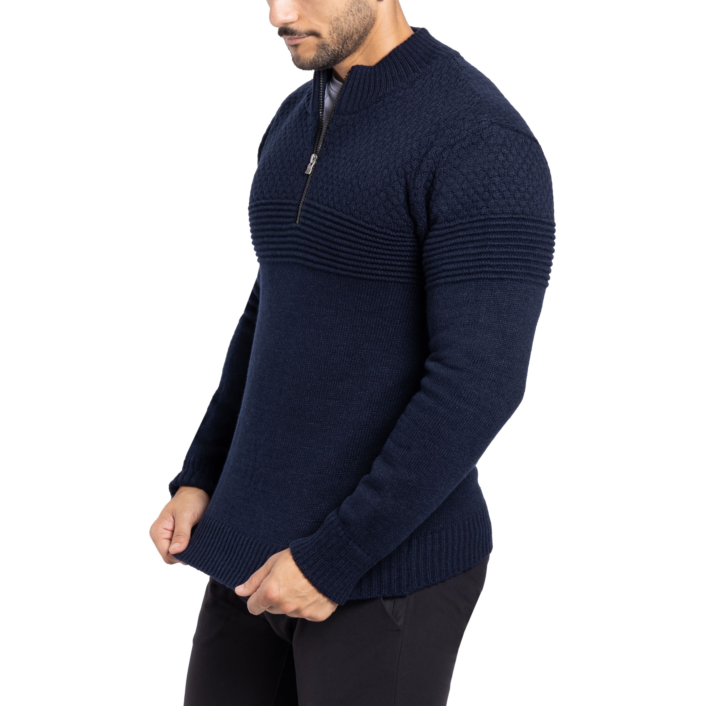 Mens Pattern Block Quarter Zip Sweater