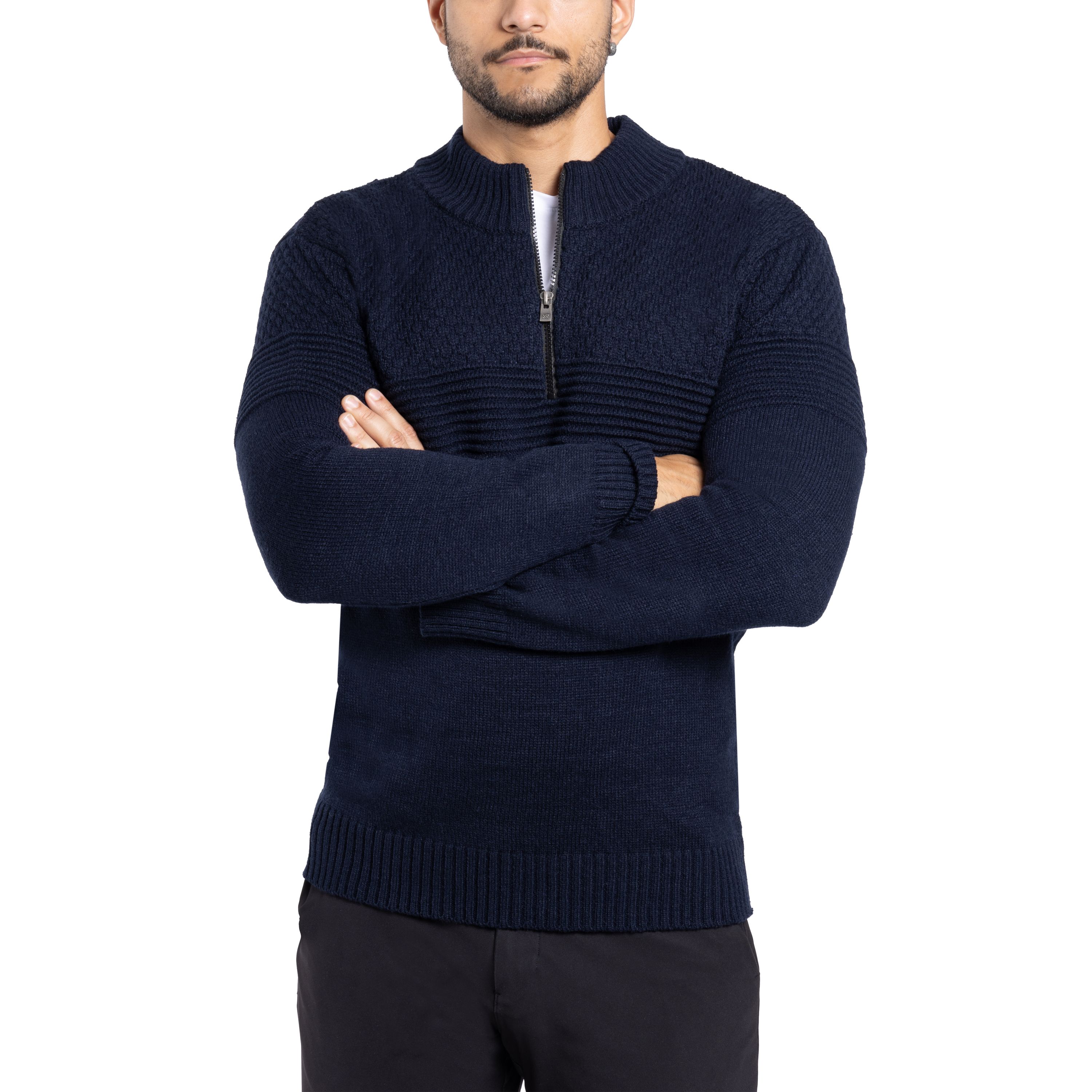 Mens Pattern Block Quarter Zip Sweater