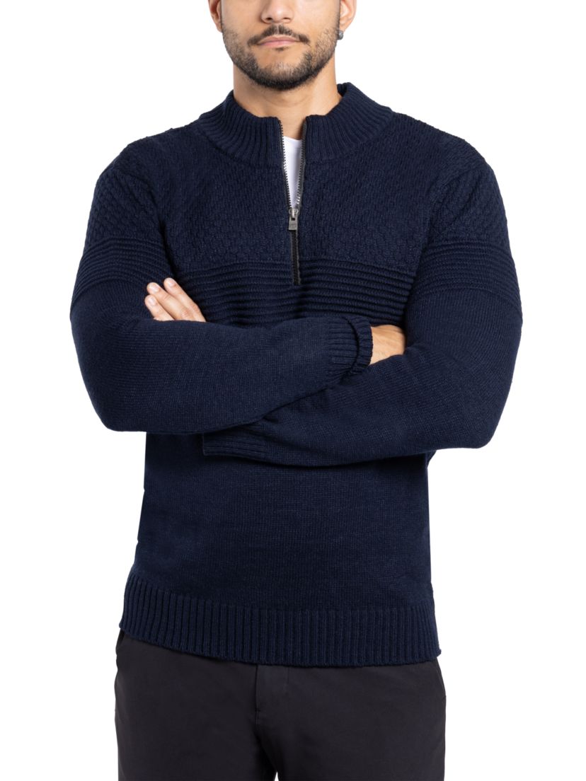 Mens Pattern Block Quarter Zip Sweater