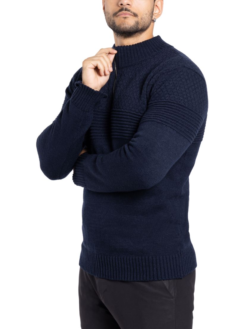 Mens Pattern Block Quarter Zip Sweater
