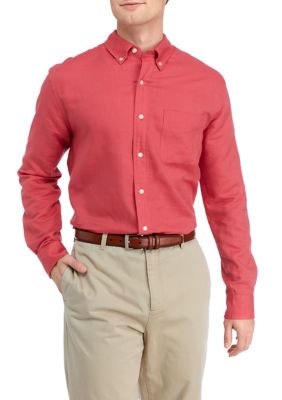 Biltmore Men's Long Sleeve Linen and Cotton Shirt, Red, Large
