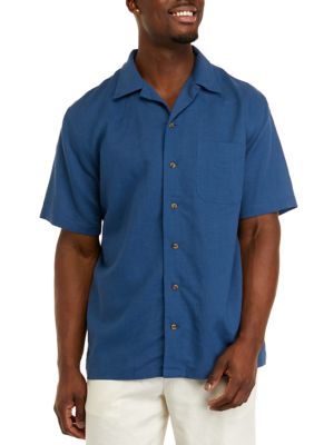 Biltmore Men's Linen Camp Shirt, Navy Blue, Small
