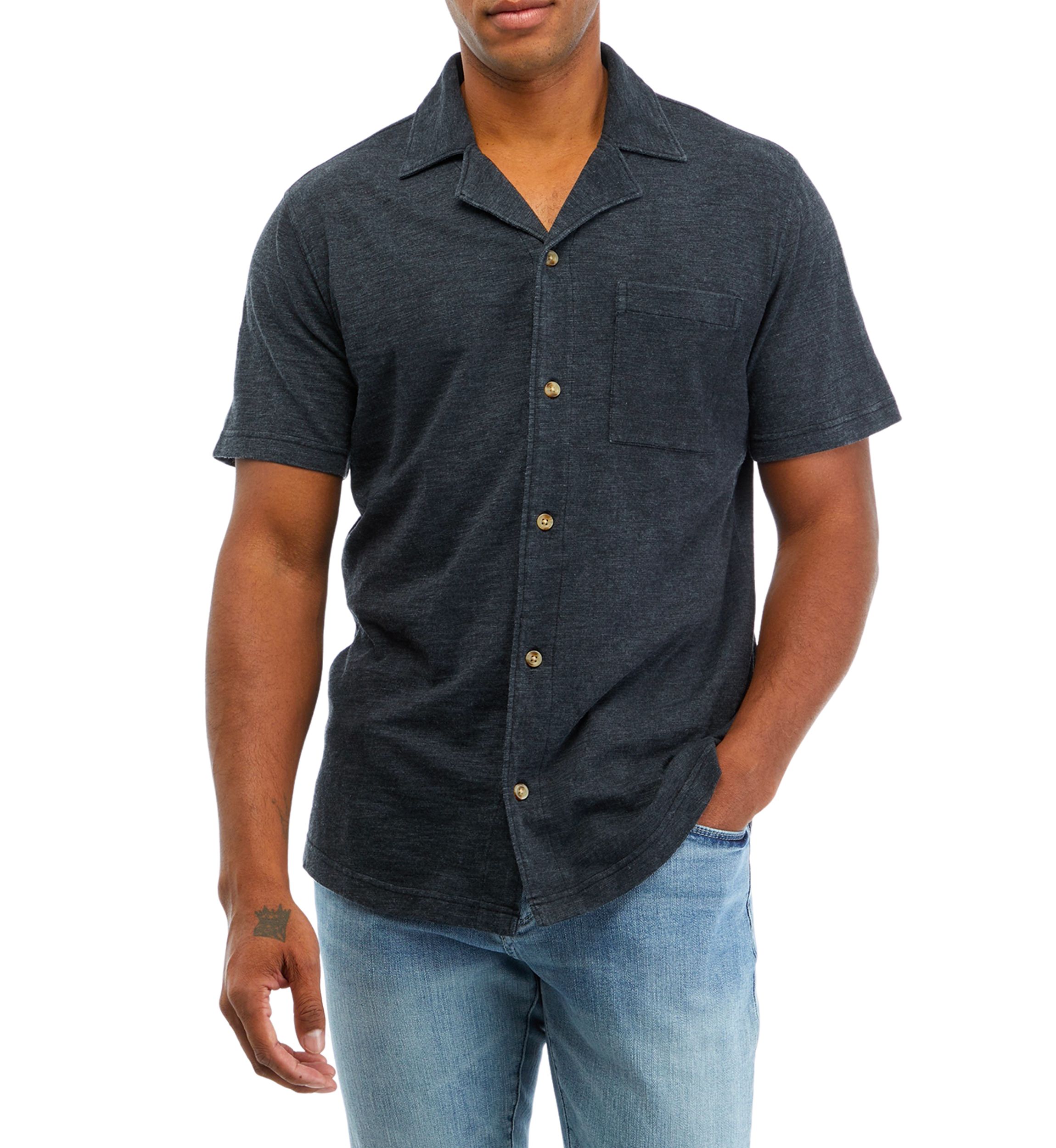 Slub Knit Camp Button Down Shirt