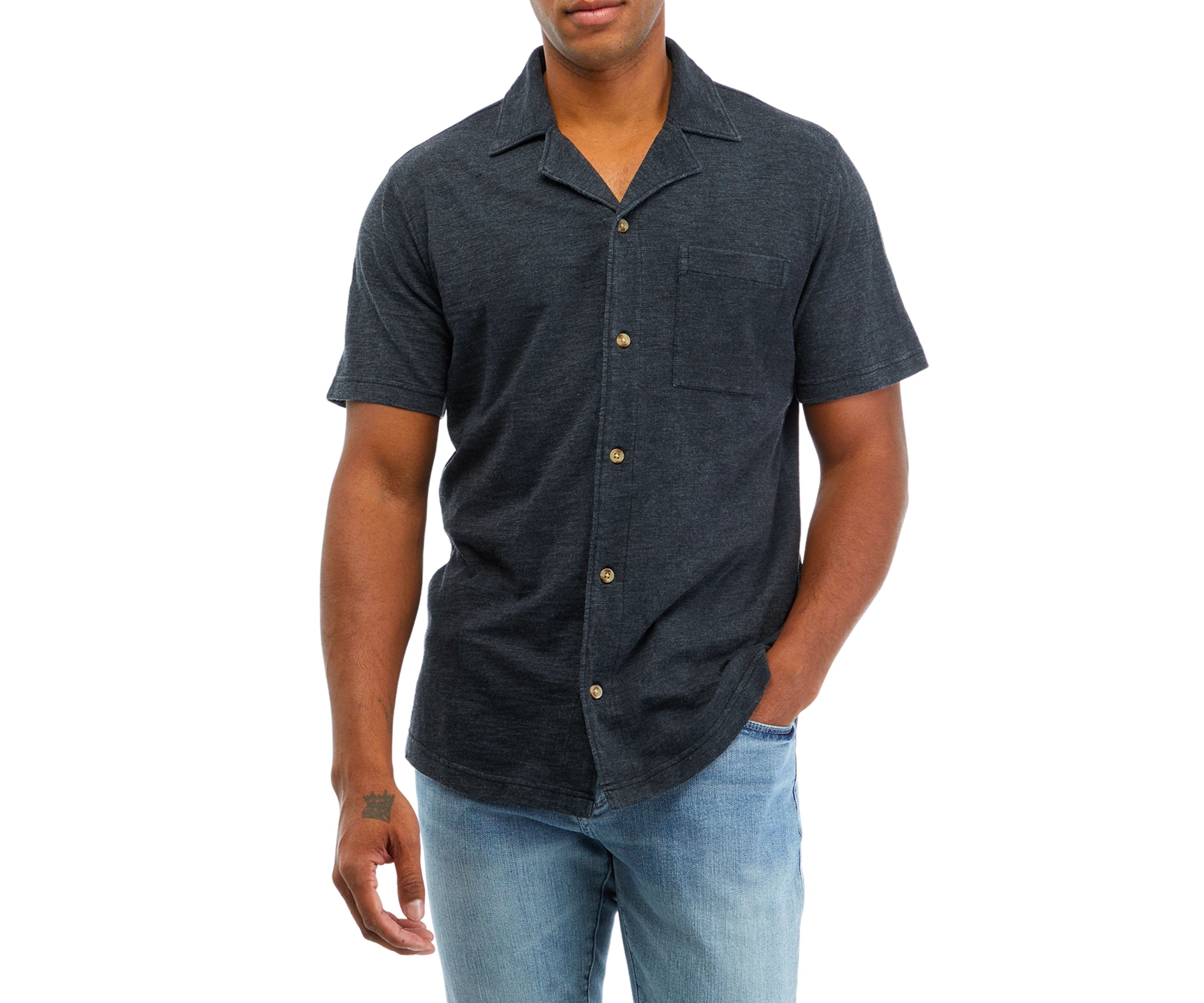 Slub Knit Camp Button Down Shirt