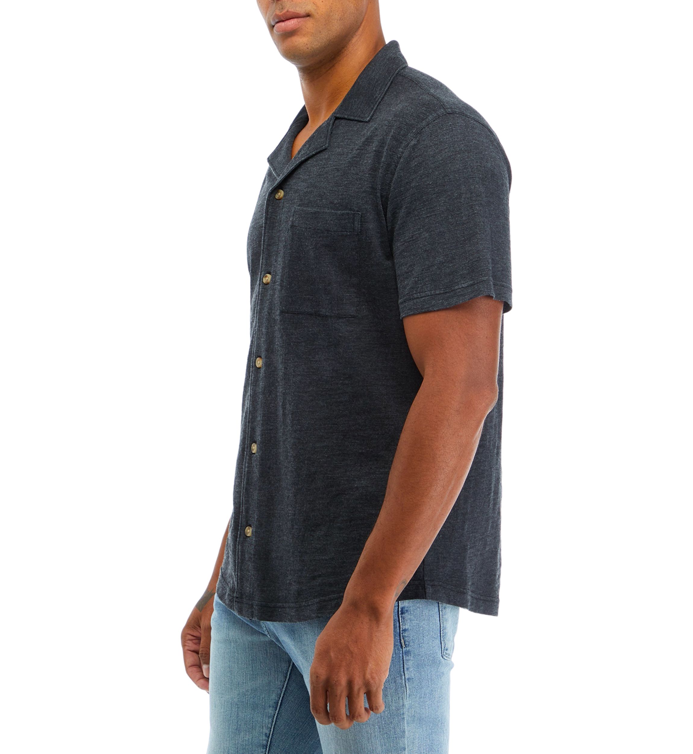 Slub Knit Camp Button Down Shirt