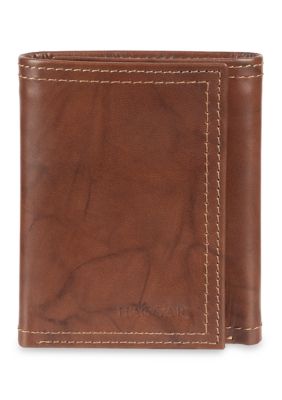 Haggar Men's Genuine Leather Extra Capacity Trifold Wallet with Interior Zipper, Brown