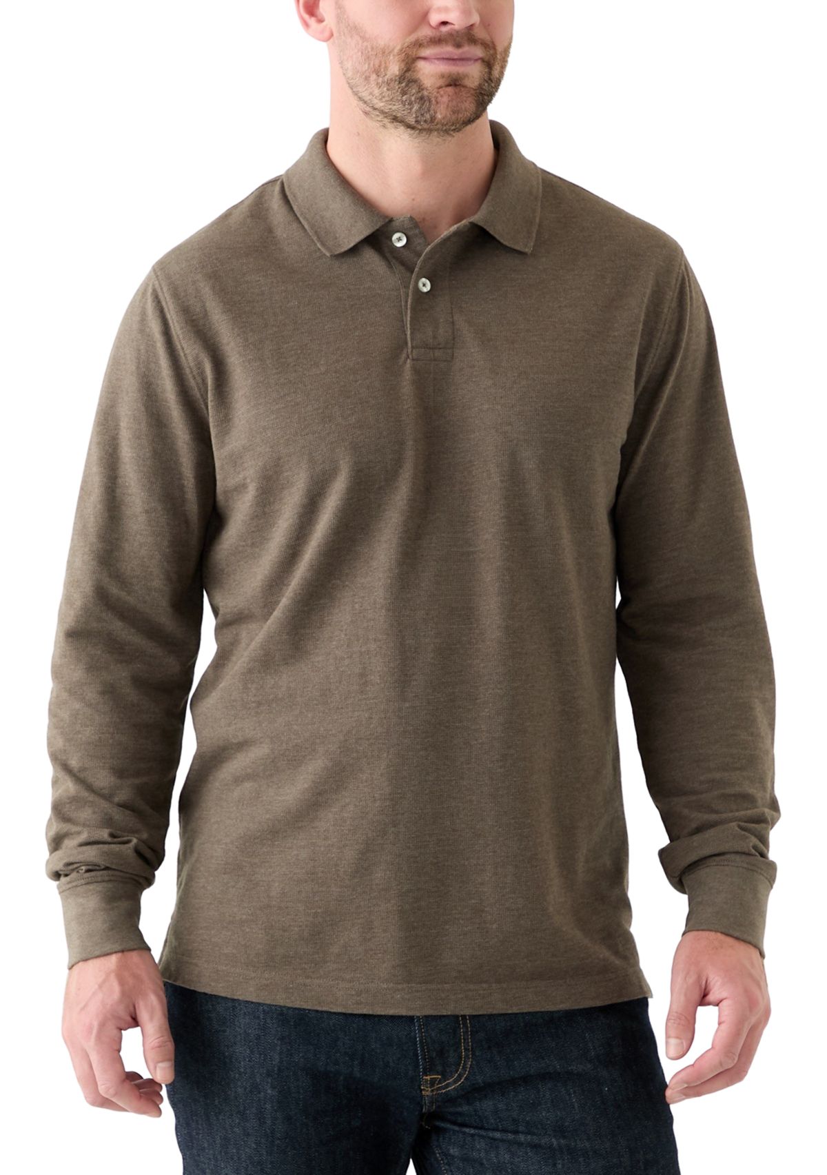 Long Sleeve Textured Polo Shirt