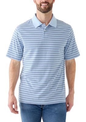 Saddlebred Men's Short Sleeve Striped Jersey Polo Shirt, Light Blue, 2XL